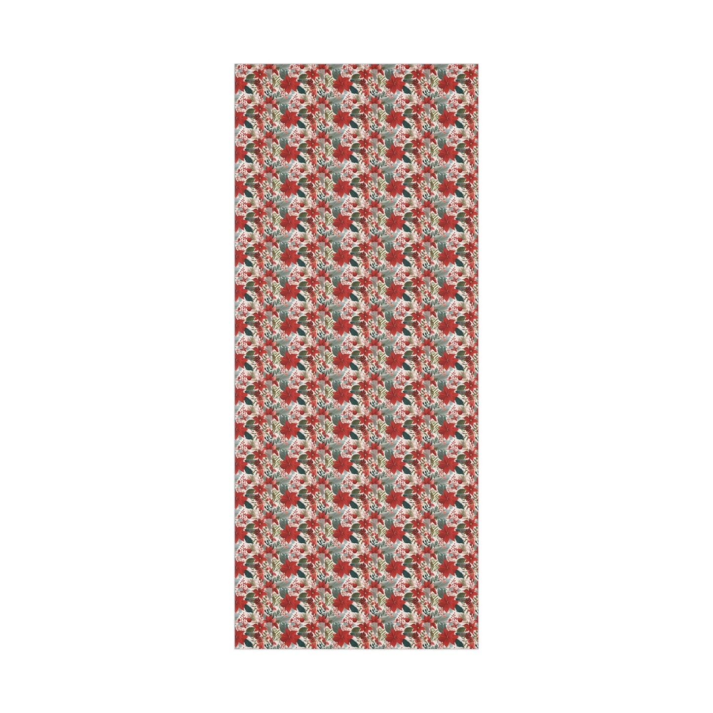 Red Poinsettia Christmas Wrapping Paper, Holiday Gift Wrap with Red Flowers & Greenery