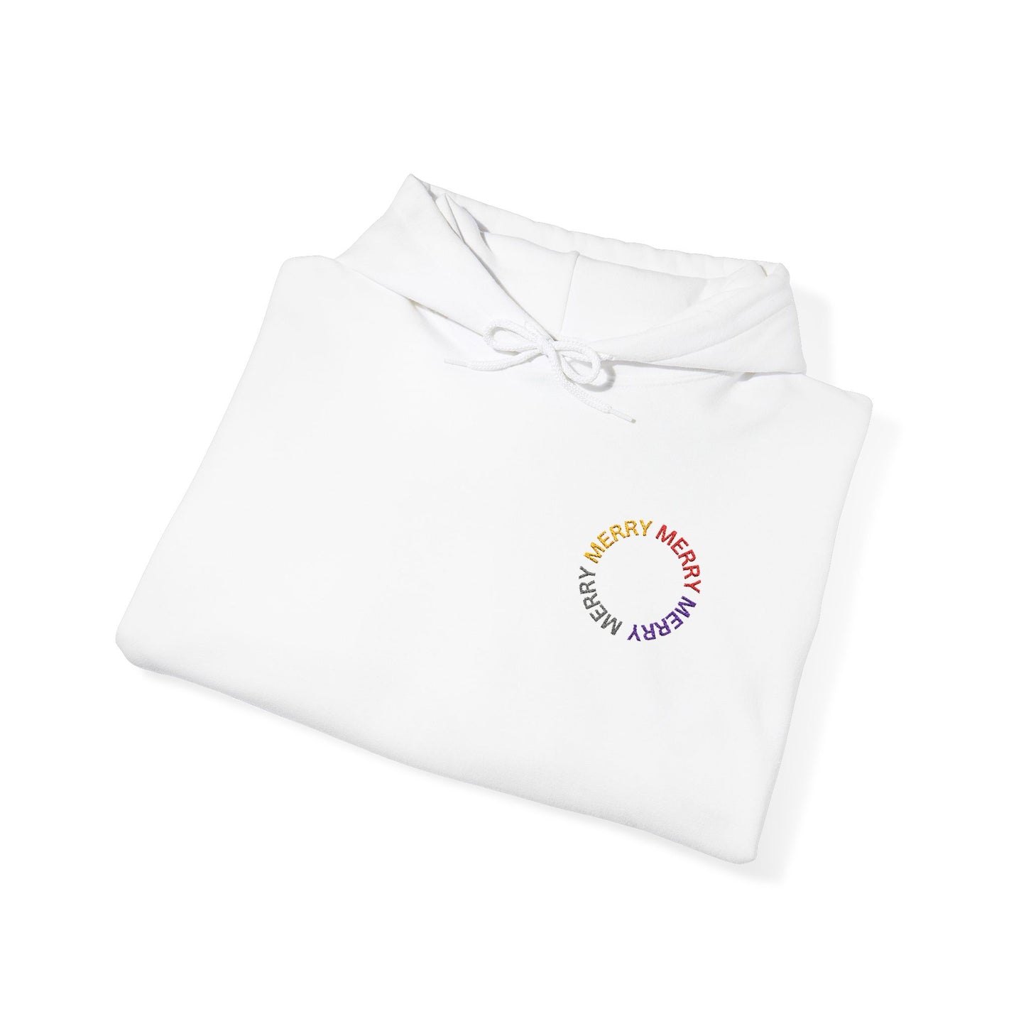 Embroidered Merry Circle Hoodie, Christmas Sweatshirt, Colorful Holiday Jumper, Unisex Winter Pullover, Festive Clothing