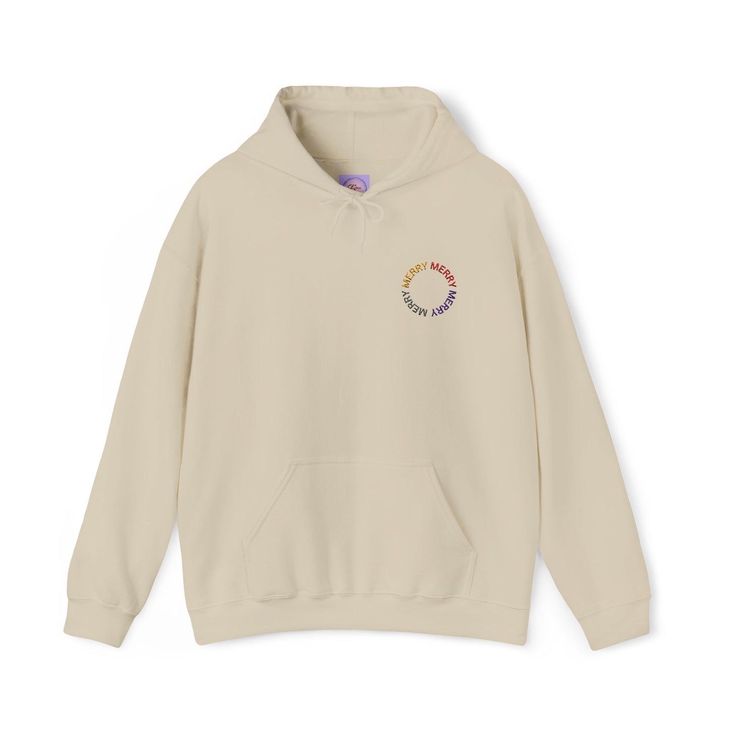 Embroidered Merry Circle Hoodie, Christmas Sweatshirt, Colorful Holiday Jumper, Unisex Winter Pullover, Festive Clothing