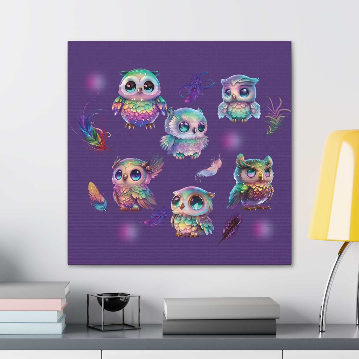 Mystical Owls Picture, Purple Magical Owl Art, Cosmic Owls, Wise Owl Canvas Print, Whimsical Owl Print, Purple Owl Print, Wise Owls Painting