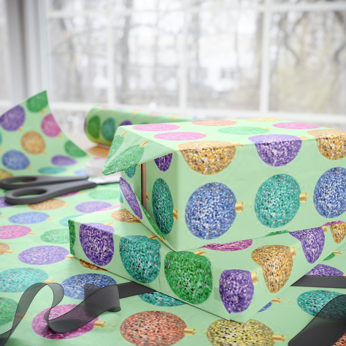 Christmas Bulb Wrapping Paper, Colorful Ornament Design Paper, Colorful Holiday Wrapping, Colorful Ornament Paper, Holiday Ornament Gift Wrap, Ornament Holiday Wrap, Ornament Wrap Paper, Merry Christmas Wrapping Paper