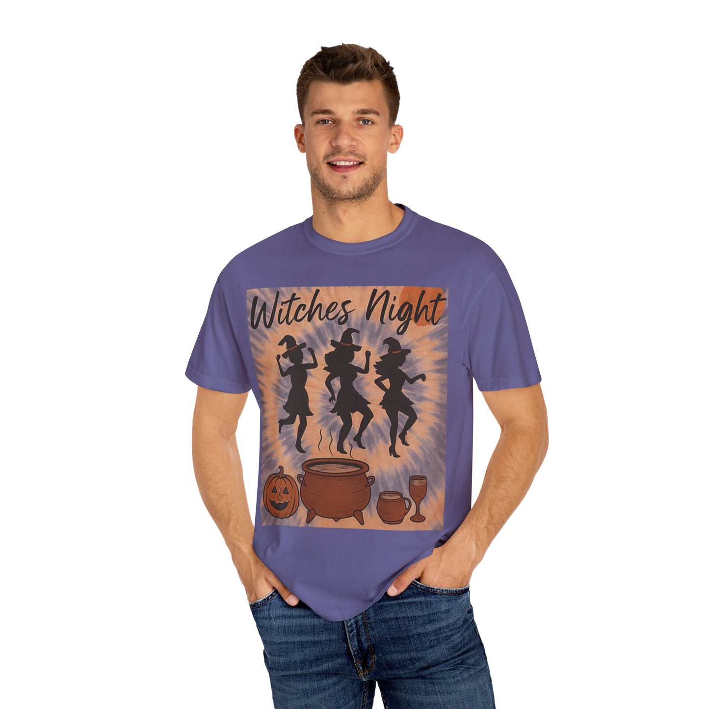 Witches Night T-Shirt – Halloween Witch Graphic Tee – Spooky Season Shirt – Dancing Witches Top – Cauldron Pumpkin Fall Festival Tee