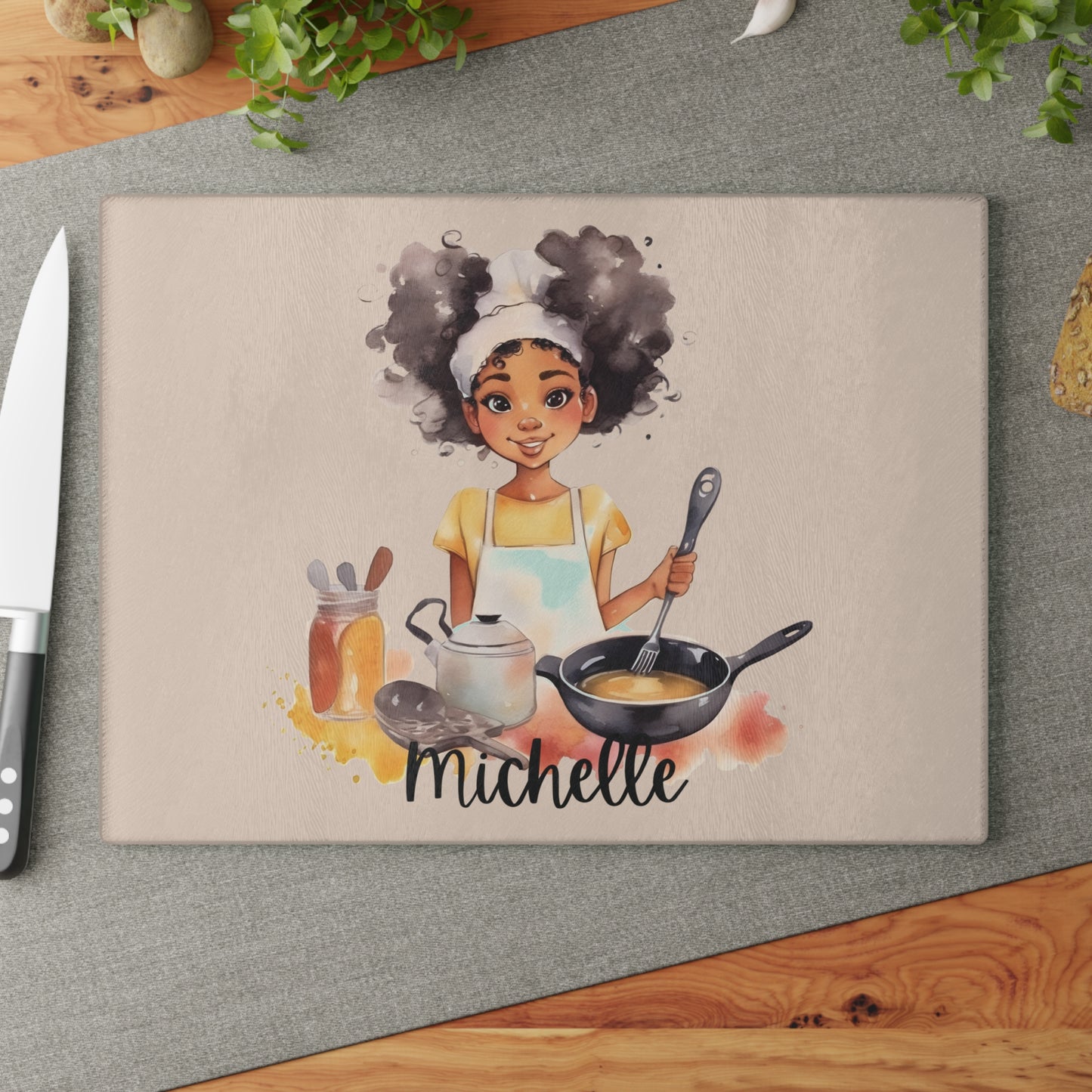 Personalized Kids Glass Board, Girls Cutting Glass Board, Kids Chef Board, Young Chef Gift, Custom Kids Glass Board, Kids Glass Kitchen Board, Custom Name Glass Board, Cooking Glass Board Accessory, Food Prep Board, Chef Glass Gift Board