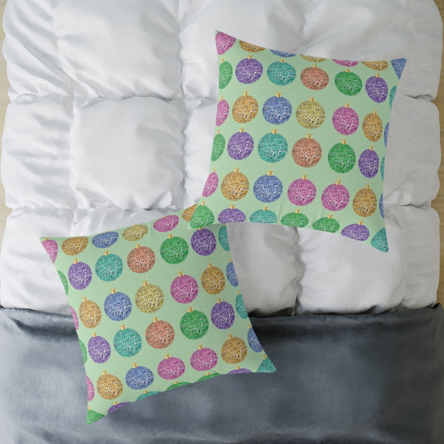 Multicolor Christmas Cushion, Christmas Ornament Cushion, Colorful Holiday Pillow, Ornament Print Pillow, Holiday Themed Throw Pillow, Colorful Christmas Pillow