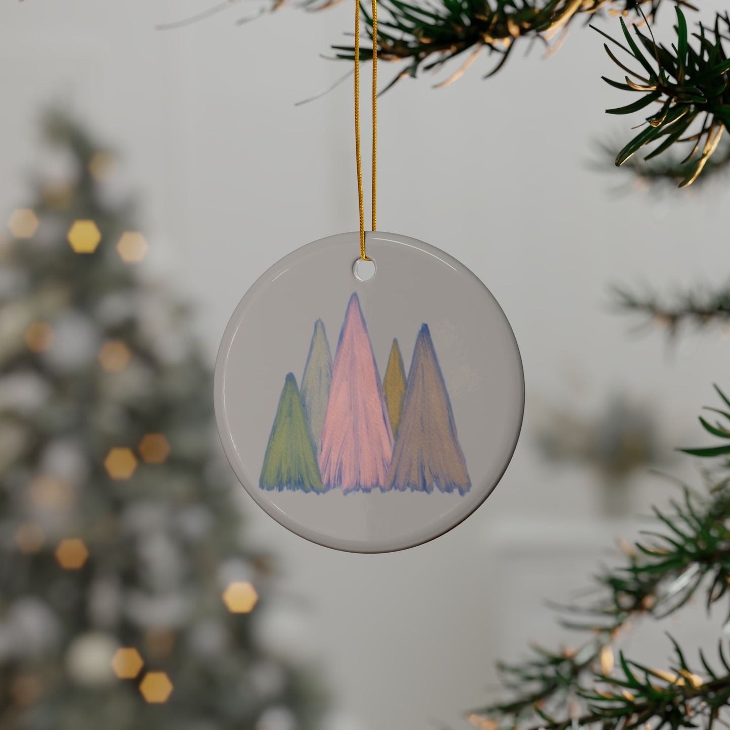 Pastel Ceramic Chalk Christmas Tree Design Ornament