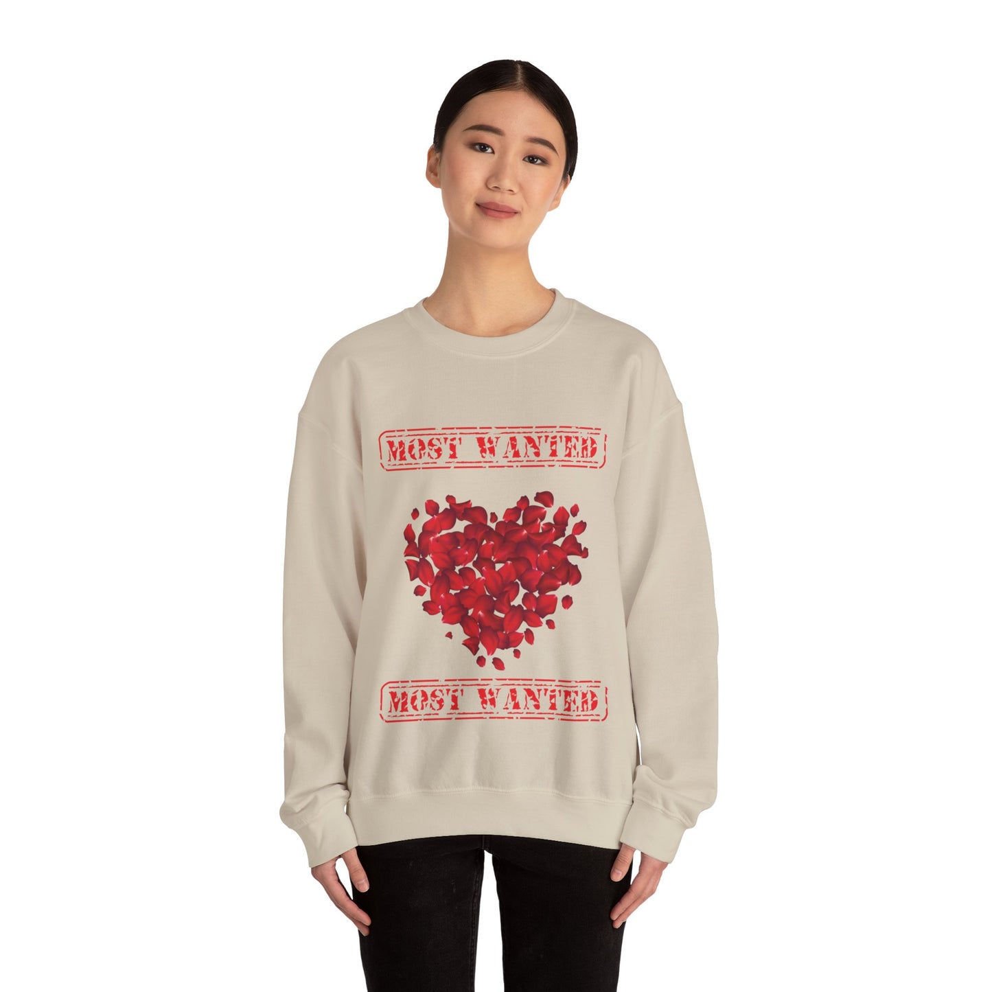 Most Wanted sweatshirt, Valentine Red Petal Heart Sweatshirt, Valentine's Day Heart Crewshirt, Petal Sweatshirt, Valentine's Day Petal Sweatshirt, Red rose heart Sweatshirt