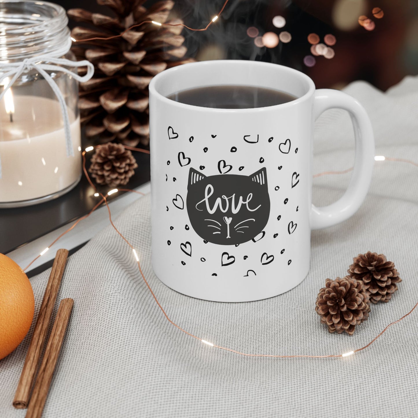 Cat Thinking Mug, Simple Cat Mug, Loving Cat Mug, Favorite Cat Mug, I Love My Cat Mug, Cat Heart Mug, The Cat's Meow Mug, Valentine Cat Mug