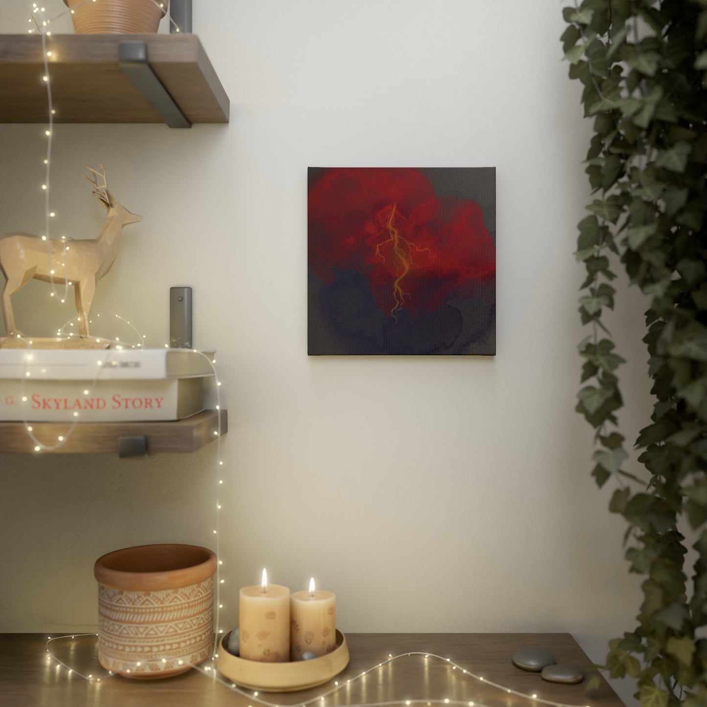 Electric Cloud Wall Art, Lighting Cloud Wall Art, Explosive Wall Art, Canvas Fusion Wall Art, Electric Cloud. Red Black Cloud Wall Abstract.