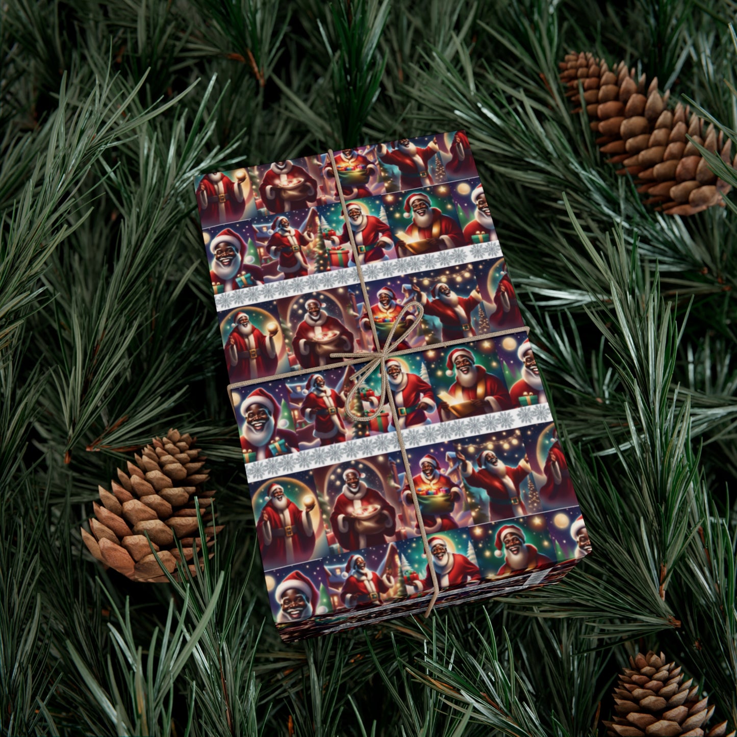 Black Santa Wrapping Paper, Inclusive Christmas Paper,