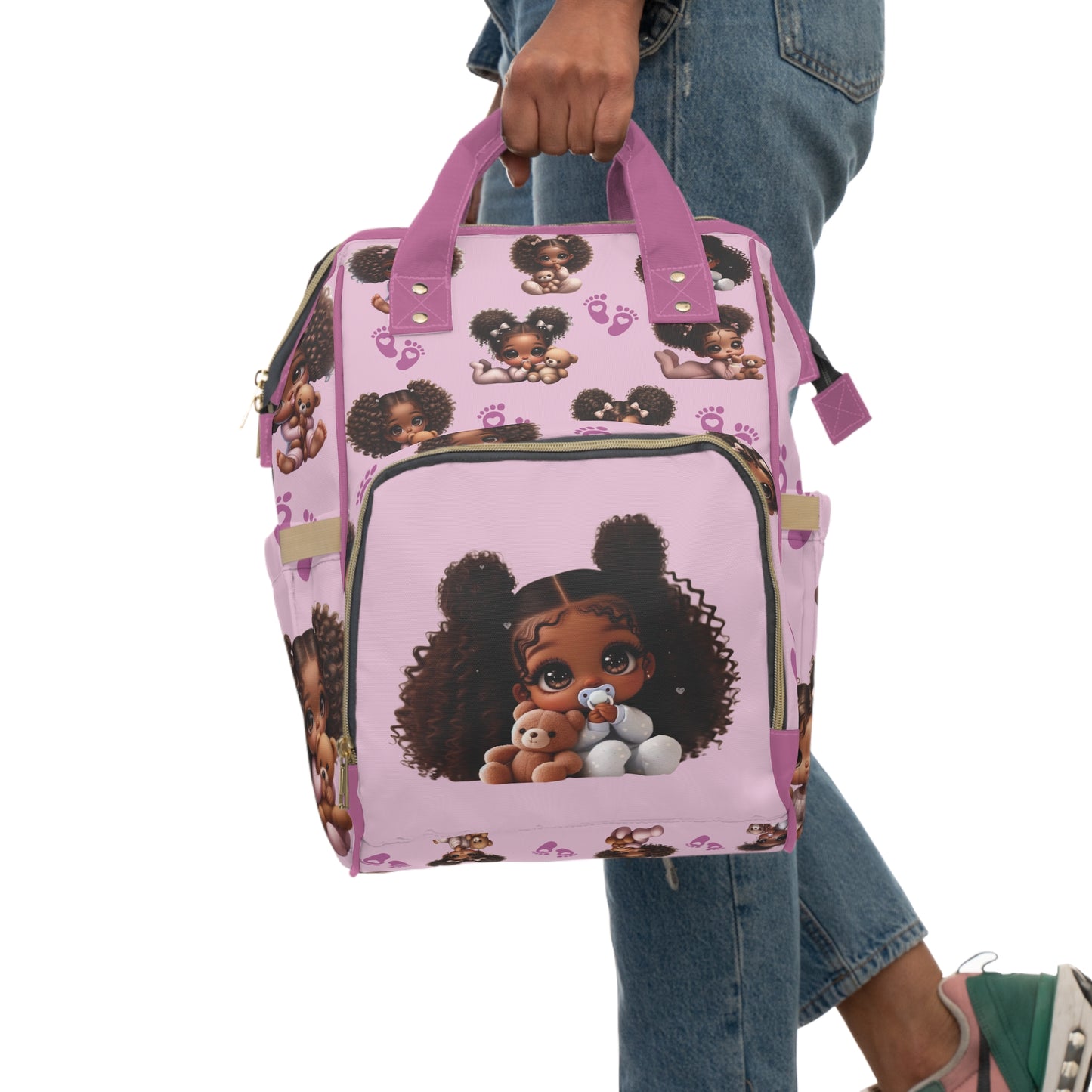 Multifunctional Black Girl Diaper Backpack, Afrocentric Baby Girl Diaper Bag, Multifunctional African American Diaper Backpack, African American Baby Girl Diaper Bag, African American Diaper Backpack, Multifunctional Girl Backpack
