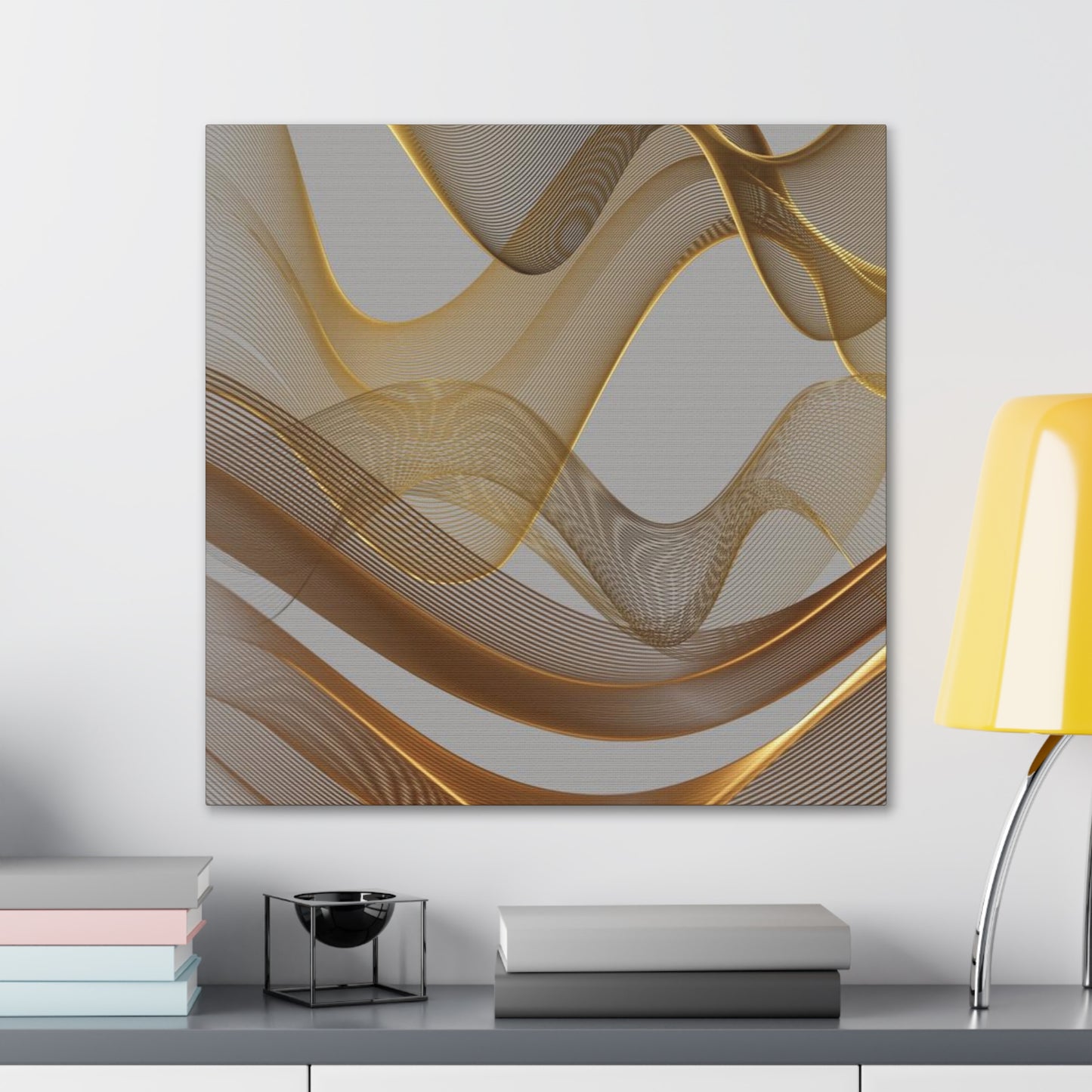 Contemporary Golden Wave Canvas, Floating Waves Abstract Art, Abstract Golden Wave Print, Golden Canvas Wave Art, Golden Canvas Wave Art.