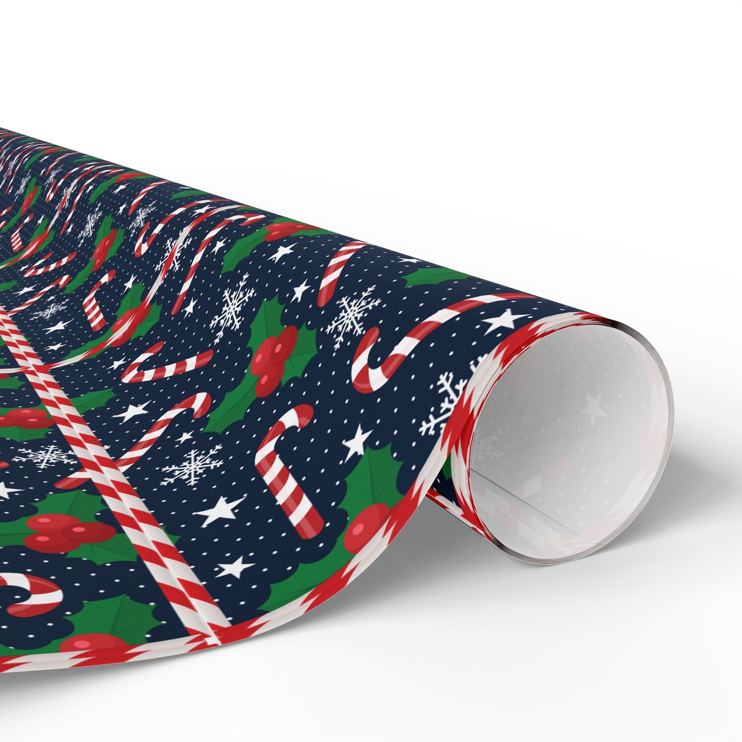 Christmas Candy Cane Wrapping Paper, Festive Holiday Gift Wrap, Holly and Snowflake Design Seasonal Christmas Paper