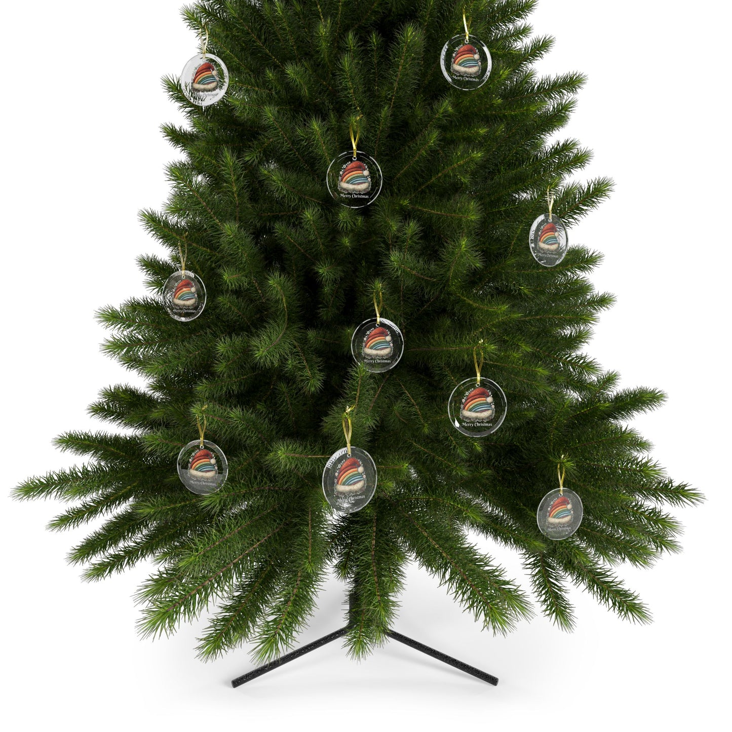 Santa Rainbow Hat Glass Ornament