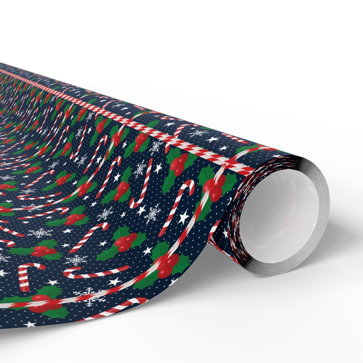 Christmas Candy Cane Wrapping Paper, Festive Holiday Gift Wrap, Holly and Snowflake Design Seasonal Christmas Paper