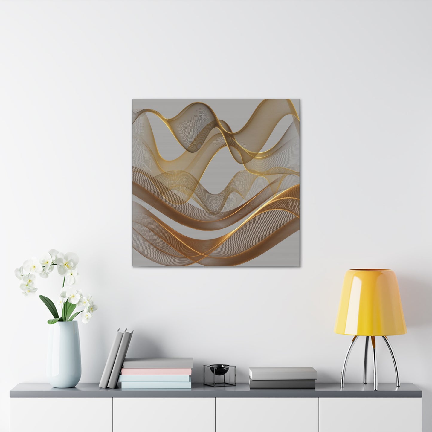 Contemporary Golden Wave Canvas, Floating Waves Abstract Art, Abstract Golden Wave Print, Golden Canvas Wave Art, Golden Canvas Wave Art.