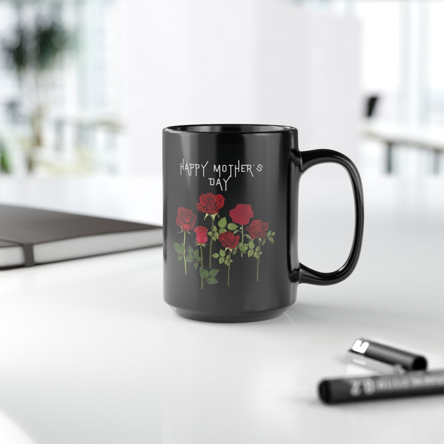 Mother's Day Black Mug (11oz, 15oz), Happy Mother's Day Mug, Mother's Red Rose Mug, Minimalist Rose Mug, Mom Red Rose Mug,Red Rose Art Mug, Happy Mother's Day Black Mug, Cottagecore Floral Black Mug.