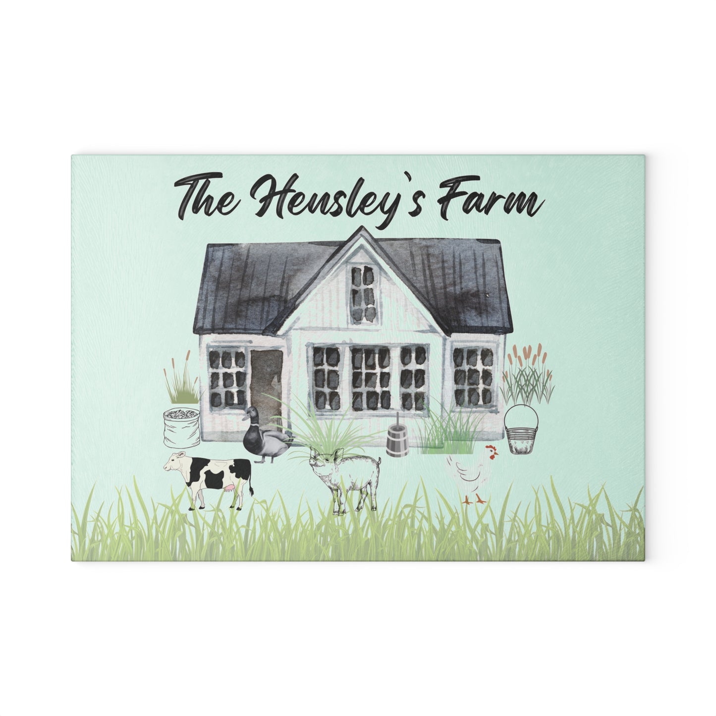 Farm Animal Cutting Board, Vintage Farmhouse Glass Cutting Board, Country Glass Chopping Board, Personalized Glass Cutting Board