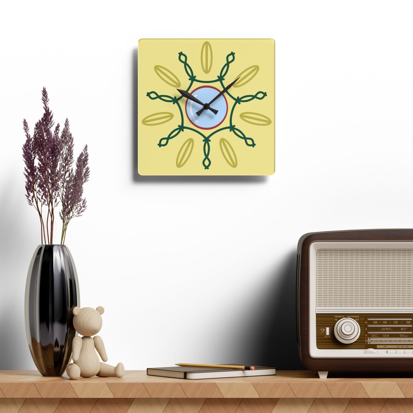 Round Geometric Wall Clock, Abstract Acrylic Wall Clock, Artistic Wall Clock, Boho Wall Clock, Colorful Wall Clock, Geometric Wall Clock