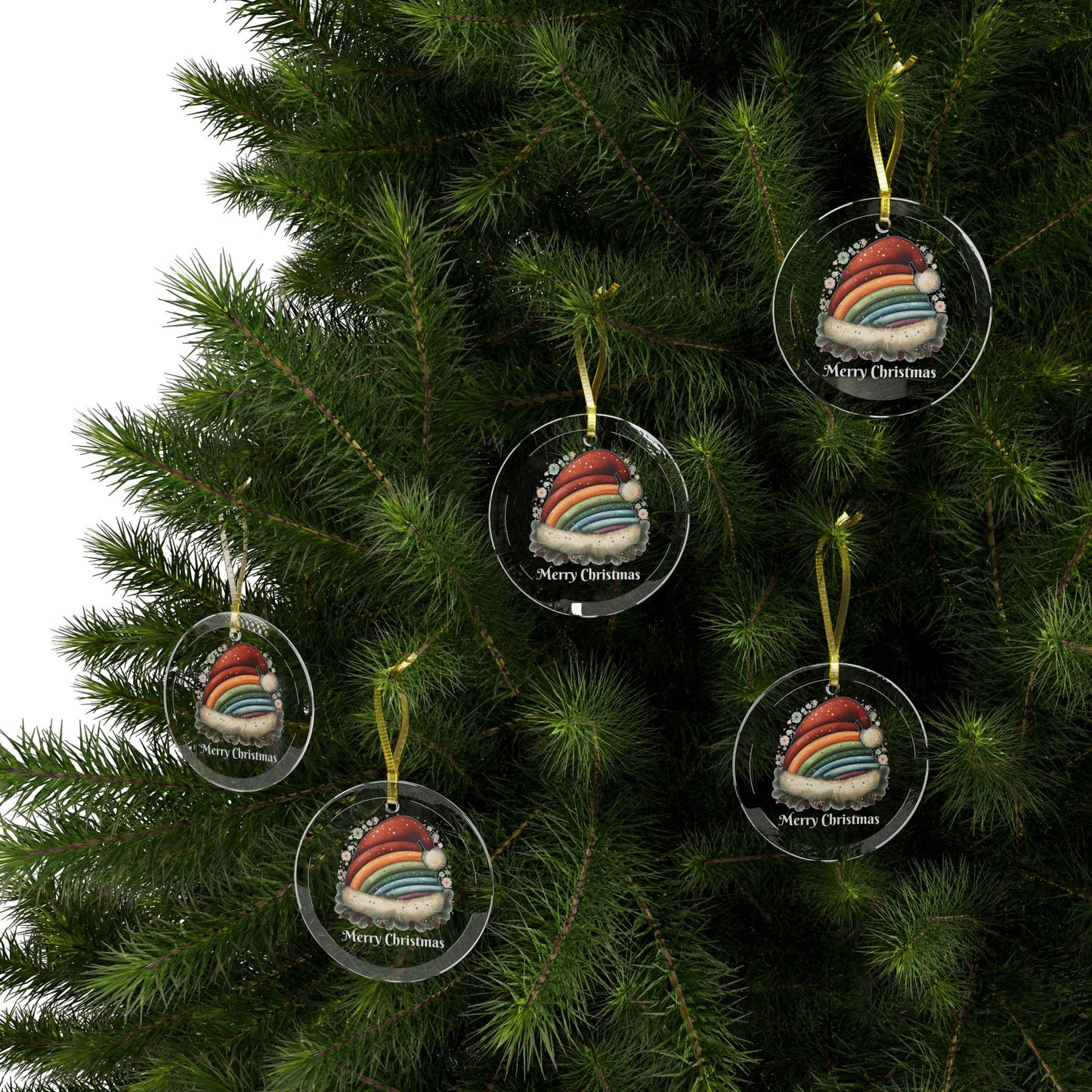 Santa Rainbow Hat Glass Ornament