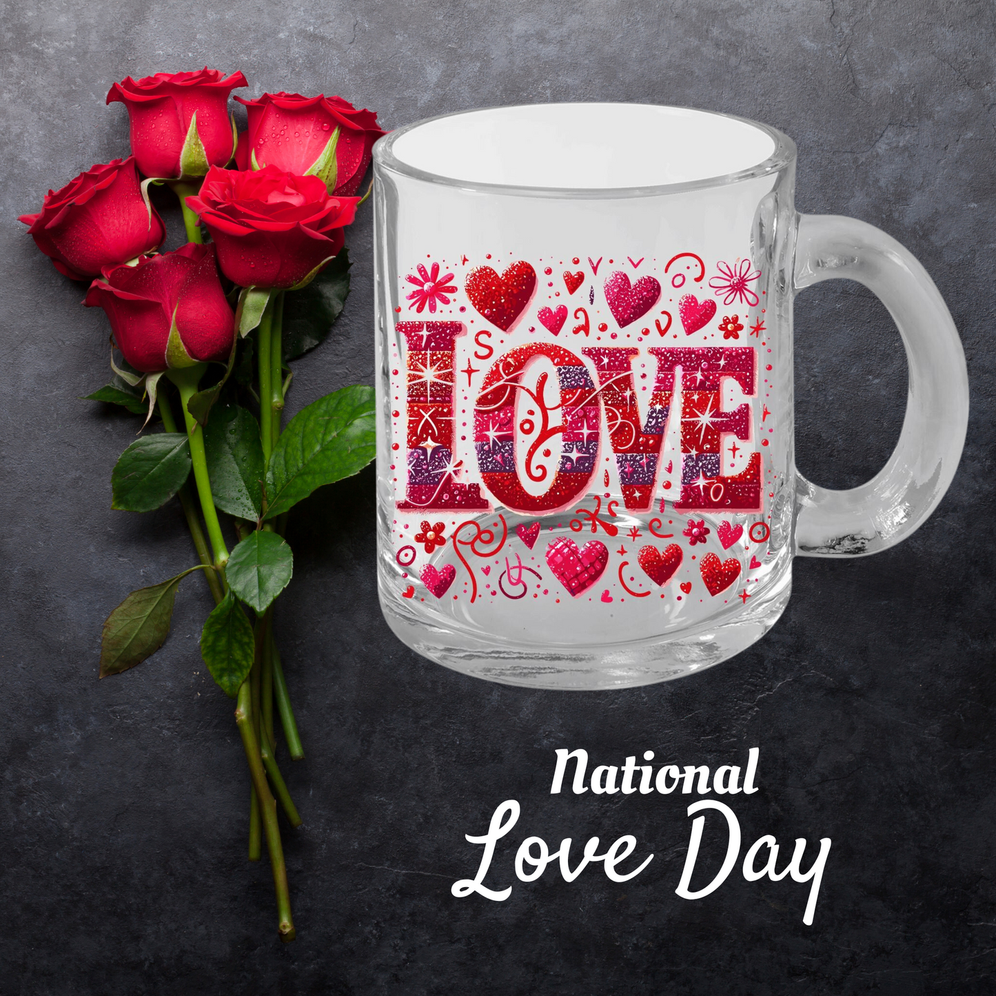 Transparent Valentine Red Heart Glass Mug