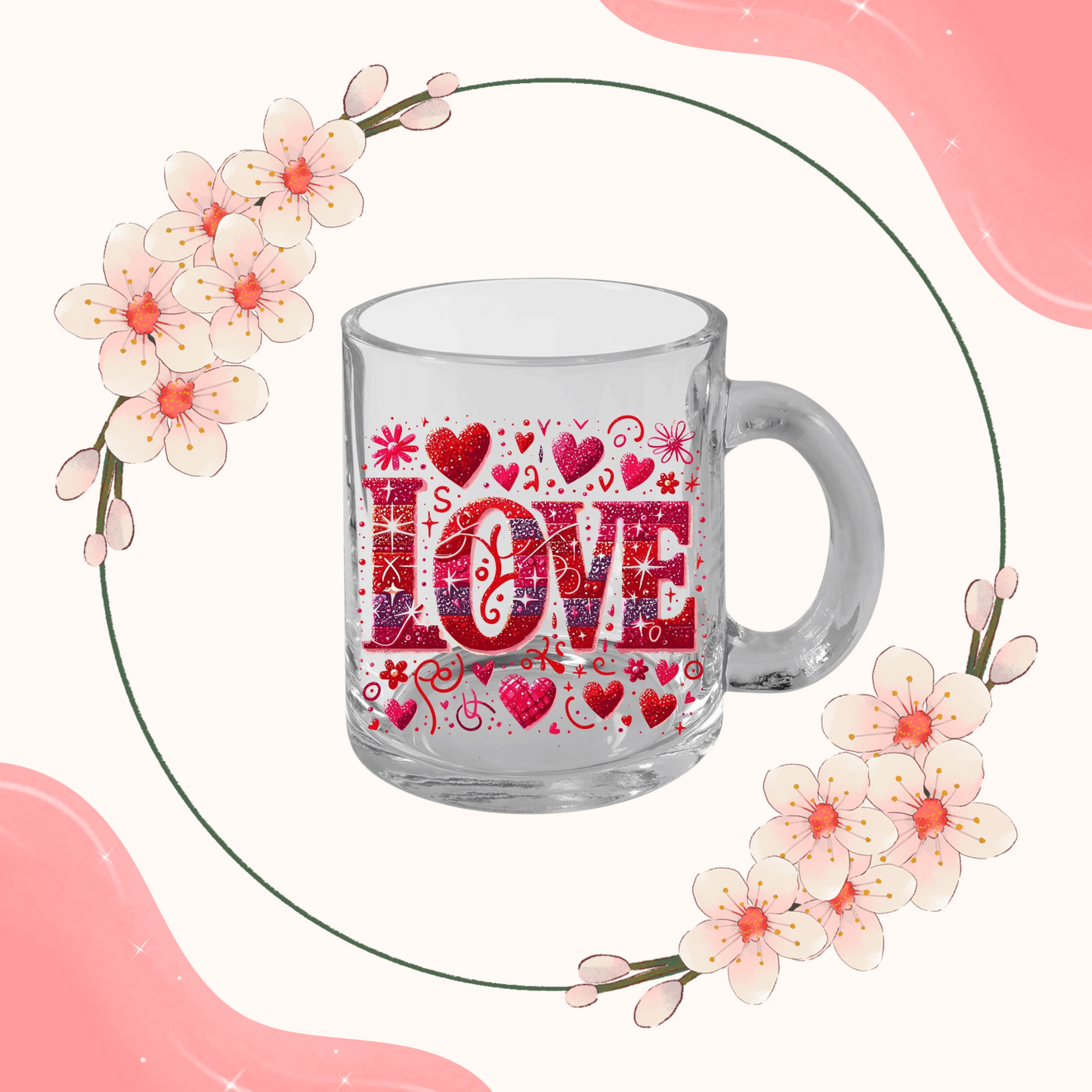 Transparent Valentine Red Heart Glass Mug