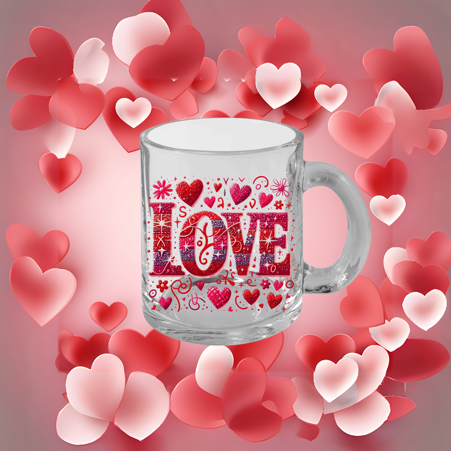 Transparent Valentine Red Heart Glass Mug