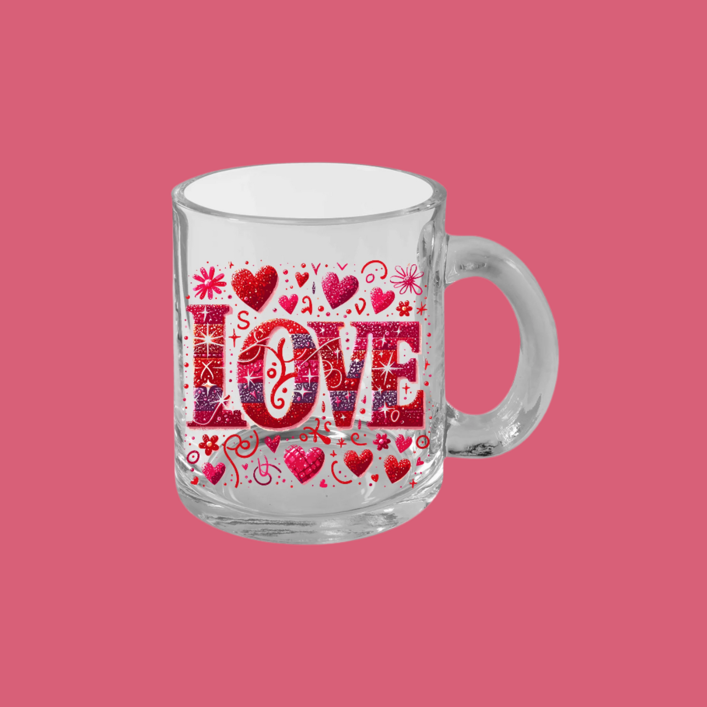 Transparent Valentine Red Heart Glass Mug