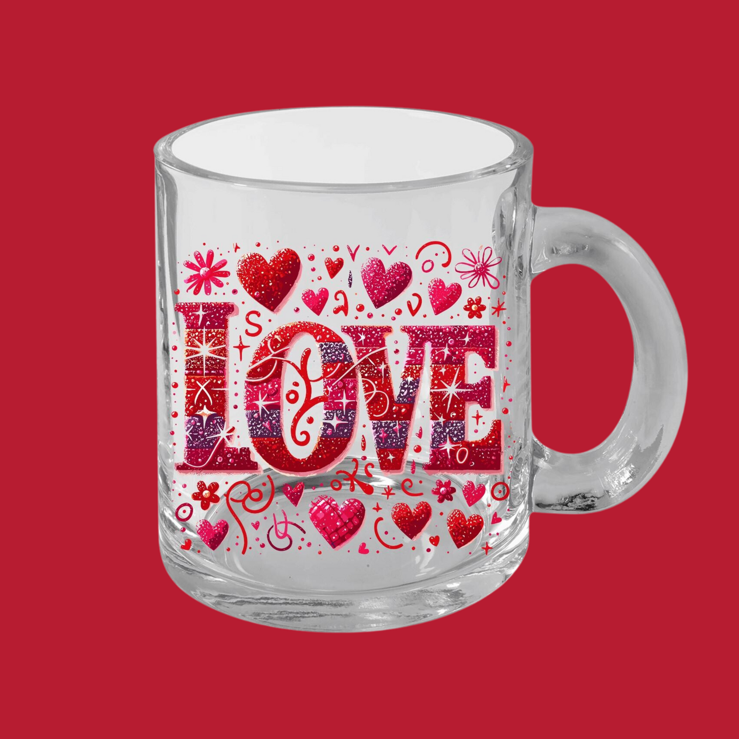 Transparent Valentine Red Heart Glass Mug