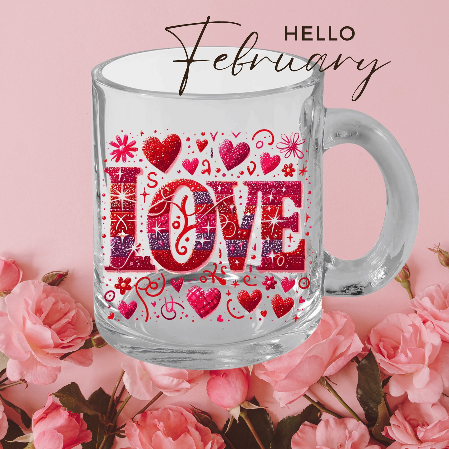 Transparent Valentine Red Heart Glass Mug