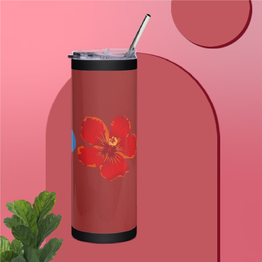 Stainless Steel Tumbler With Flower Design, Insulated Car Tumbler, Reusable Cup With Metal Straw