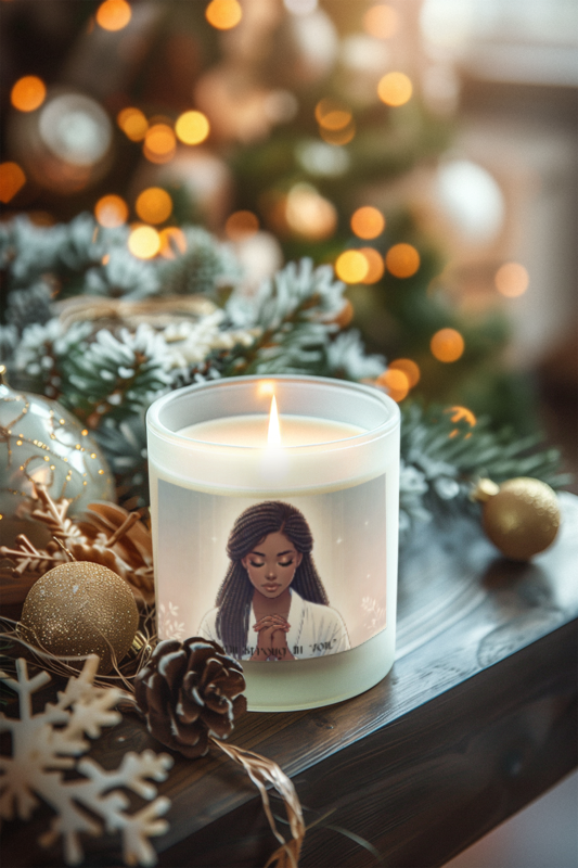 Frosted Religious Glass Candle, 11oz - Young Lady Praying Glass Candle