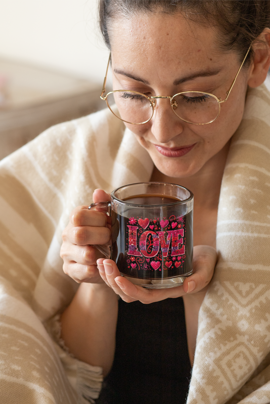 Transparent Valentine Red Heart Glass Mug