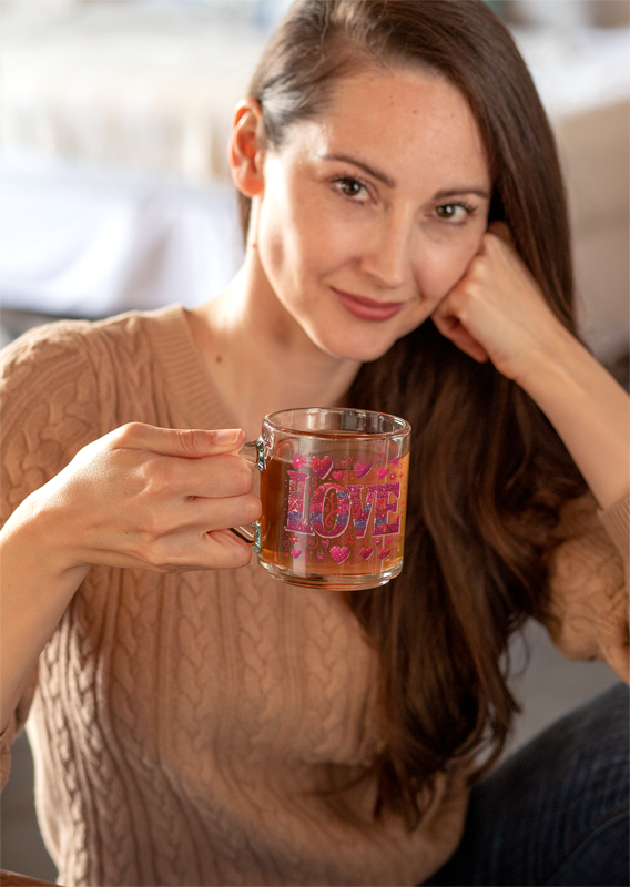 Transparent Valentine Red Heart Glass Mug