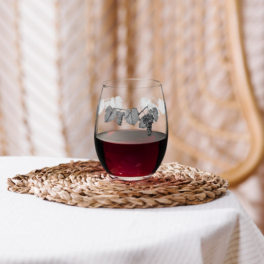 Stemless wine glass with design