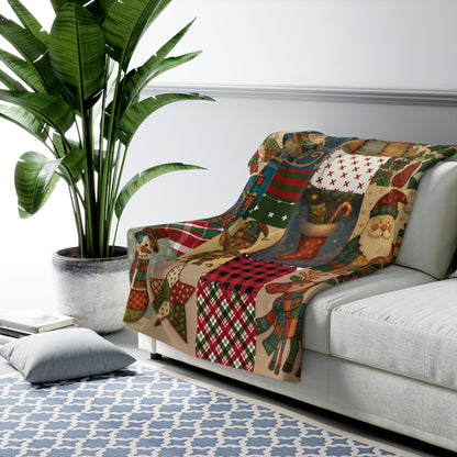 Sherpa Fleece Christmas Blanket, Cozy Holiday Throw,  Patchwork Christmas Decor, Christmas Baby Blanket, Festive Winter Blanket, Holiday Bedding Decor, Nursery Christmas Blanket, Patchwork Holiday Throw