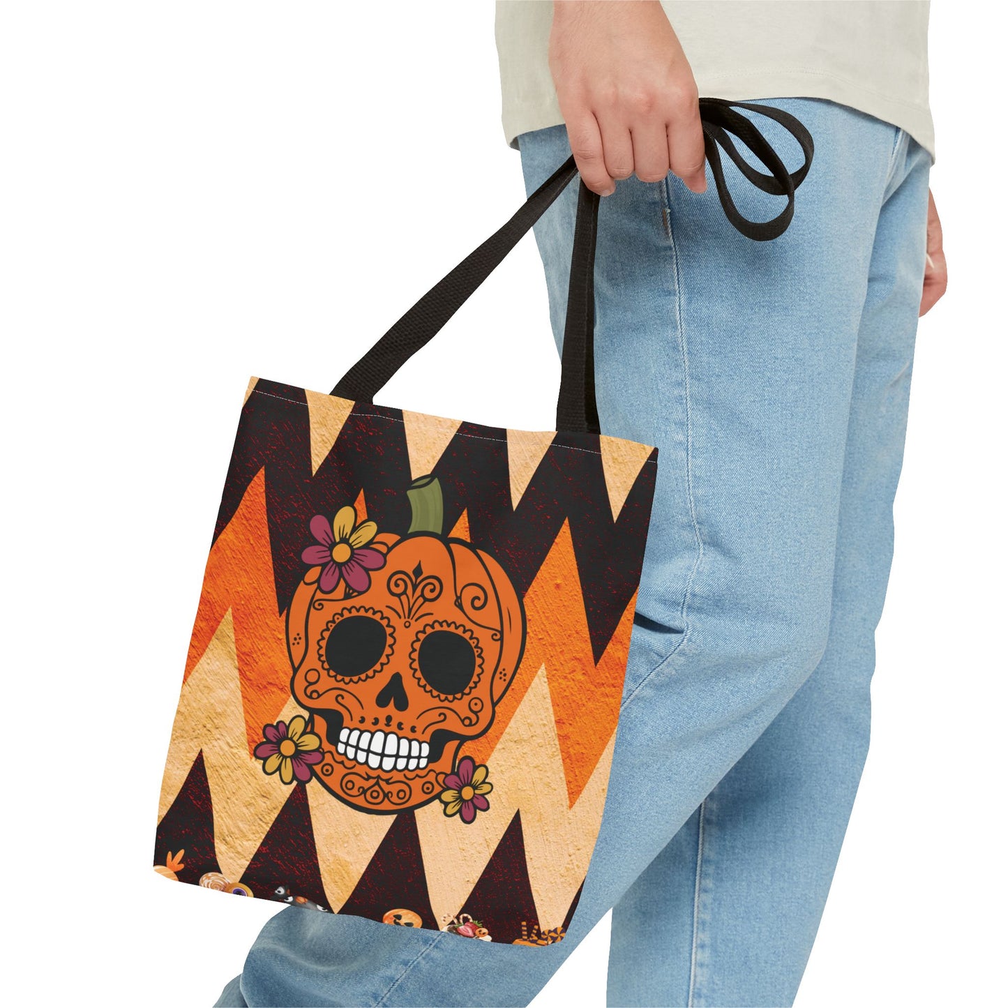 Halloween Pumpkin Skull Canvas Tote Bag