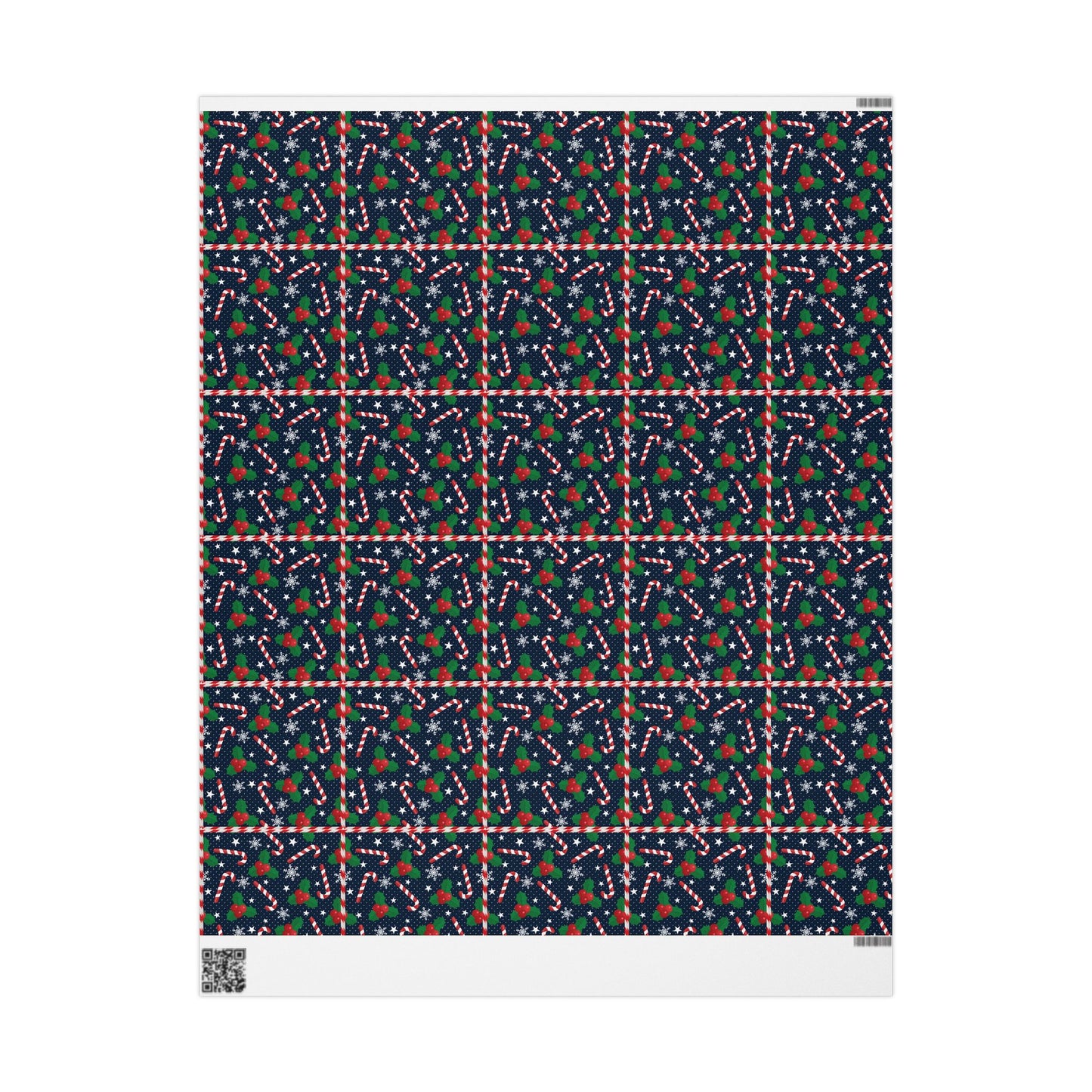 Christmas Candy Cane Wrapping Paper, Festive Holiday Gift Wrap, Holly and Snowflake Design Seasonal Christmas Paper