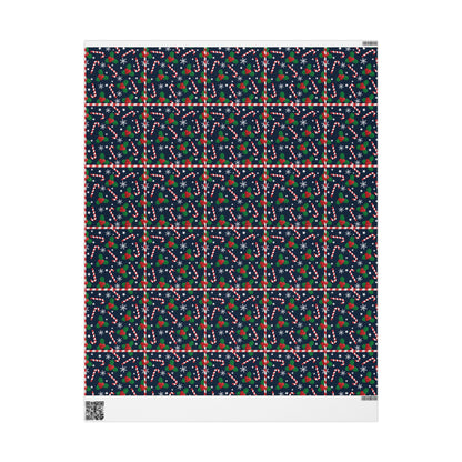 Christmas Candy Cane Wrapping Paper, Festive Holiday Gift Wrap, Holly and Snowflake Design Seasonal Christmas Paper