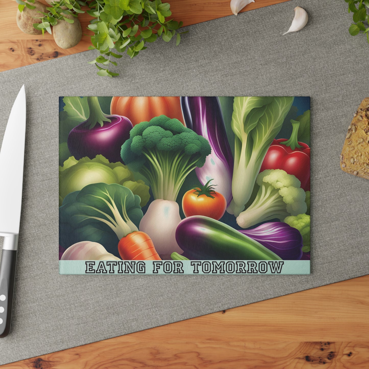 Vegan Kitchen Accessories, Food Lover Glass Board,  Vegetable Cutting Board, Cooking Prep Board,  Healthy Eating Gift,  Eco Friendly Kitchenware, Vegetarian Kitchen, House Warming Kitchen Present