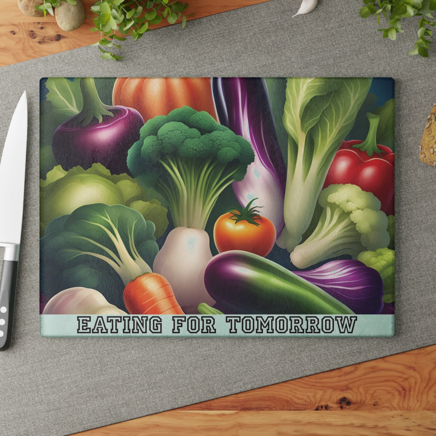 Vegan Kitchen Accessories, Food Lover Glass Board,  Vegetable Cutting Board, Cooking Prep Board,  Healthy Eating Gift,  Eco Friendly Kitchenware, Vegetarian Kitchen, House Warming Kitchen Present