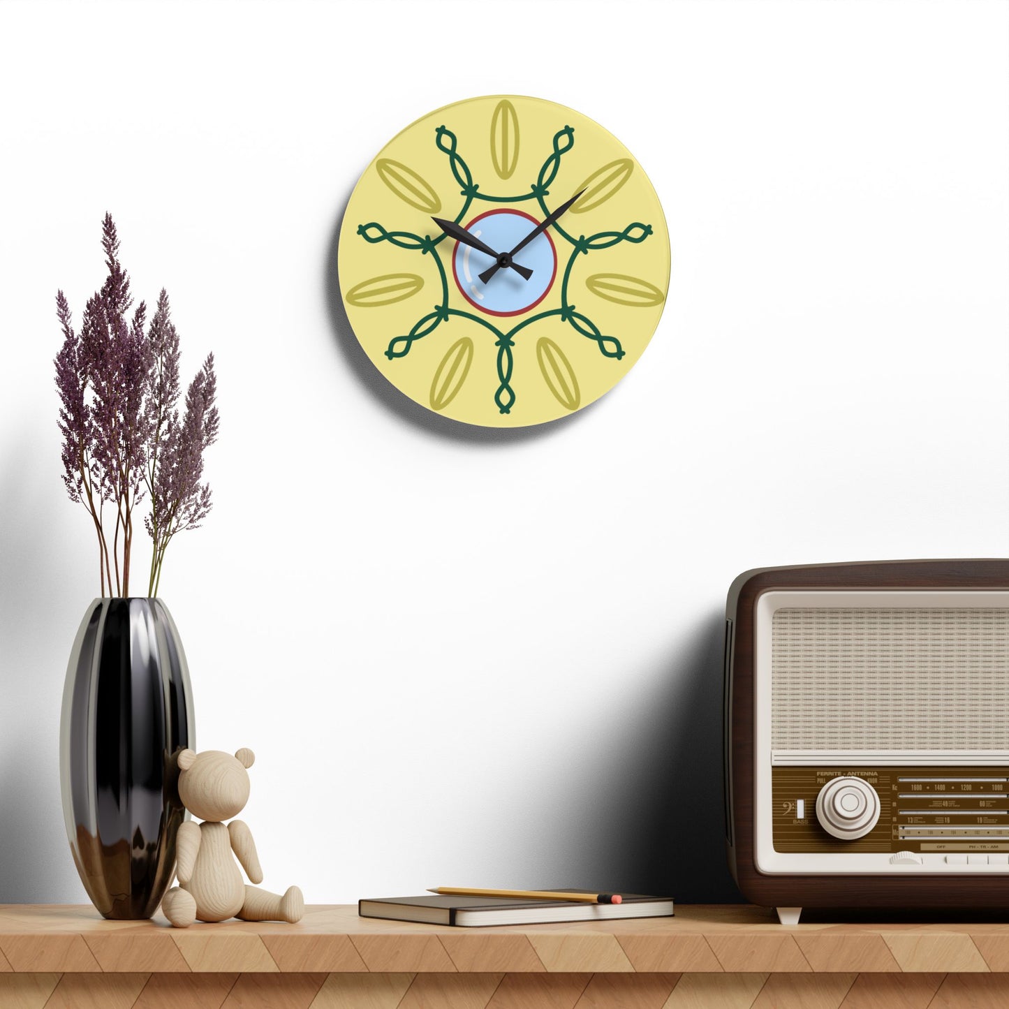 Round Geometric Wall Clock, Abstract Acrylic Wall Clock, Artistic Wall Clock, Boho Wall Clock, Colorful Wall Clock, Geometric Wall Clock