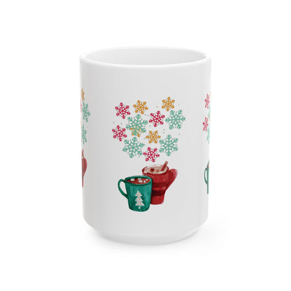 Colorful Snowflake Christmas Mug, Colorful Snowflake Mug, Winter Flake Coffee Mug, Winter Snowflake Coffee Mug, Holiday Snowflake Mug.