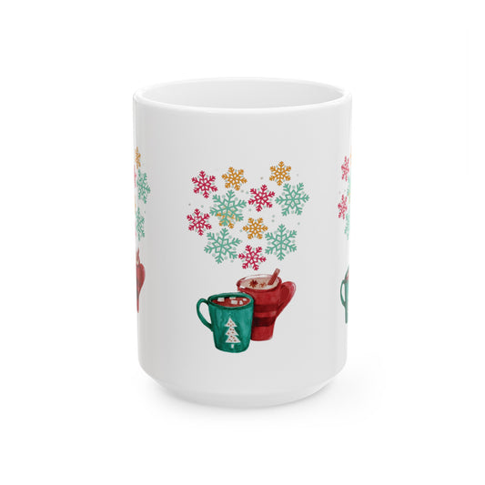 Colorful Snowflake Christmas Mug, Colorful Snowflake Mug, Winter Flake Coffee Mug, Winter Snowflake Coffee Mug, Holiday Snowflake Mug.