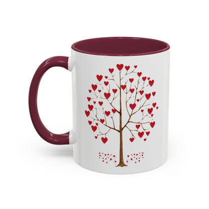 Valentine Red Accent Mug, Heart Tree Mug, Double Sided Love Mug, Watercolor Valentine Mug, Love Tree Mug, Red Hearts Valentine Mug