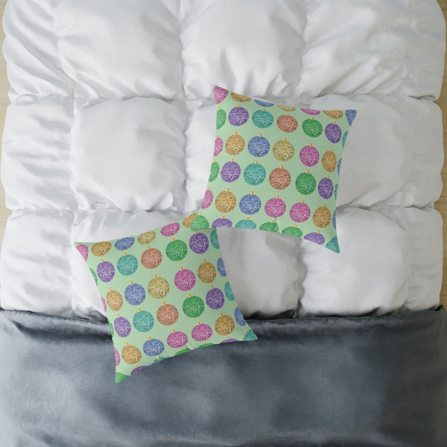 Multicolor Christmas Cushion, Christmas Ornament Cushion, Colorful Holiday Pillow, Ornament Print Pillow, Holiday Themed Throw Pillow, Colorful Christmas Pillow
