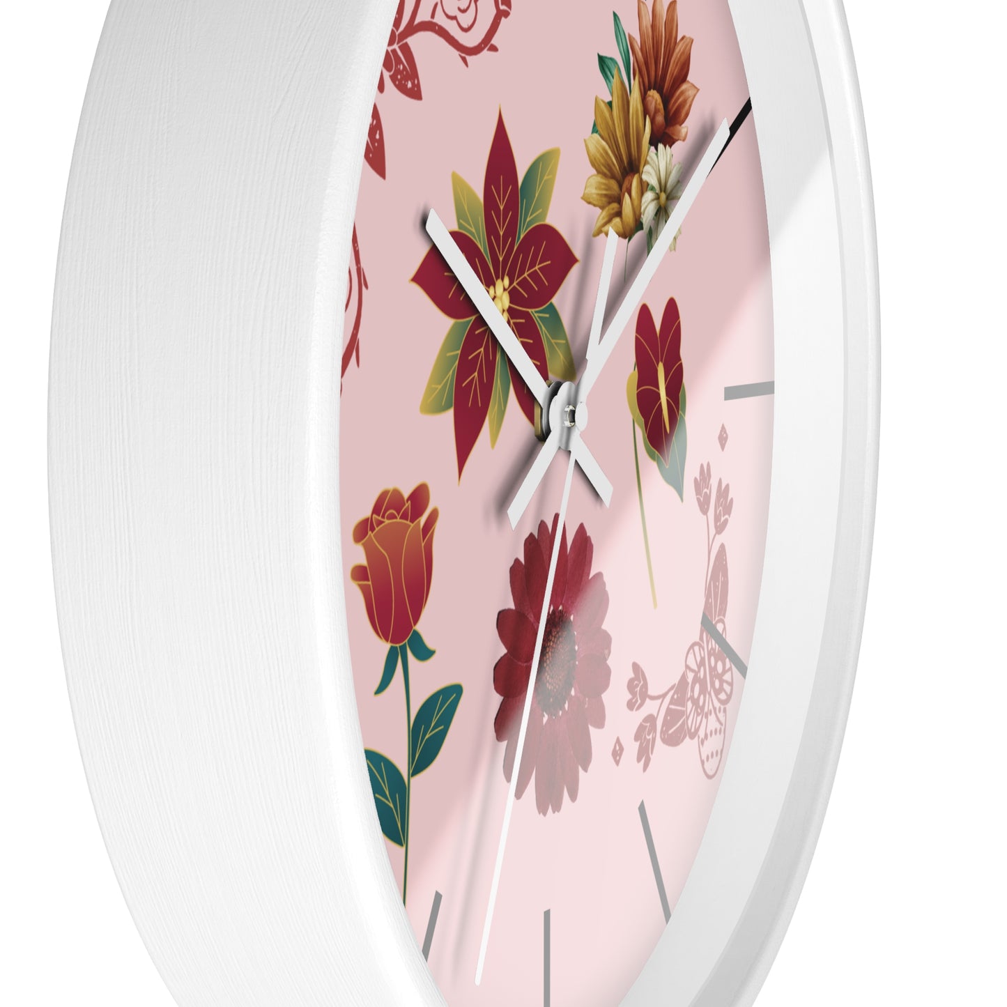 Red Floral Hand Clock, Pink Red Floral Wall Clock, Red Floral Wall Clock, Wildflower Wall Clock, Lined Wall Clock, Red Flower Wall Clock.