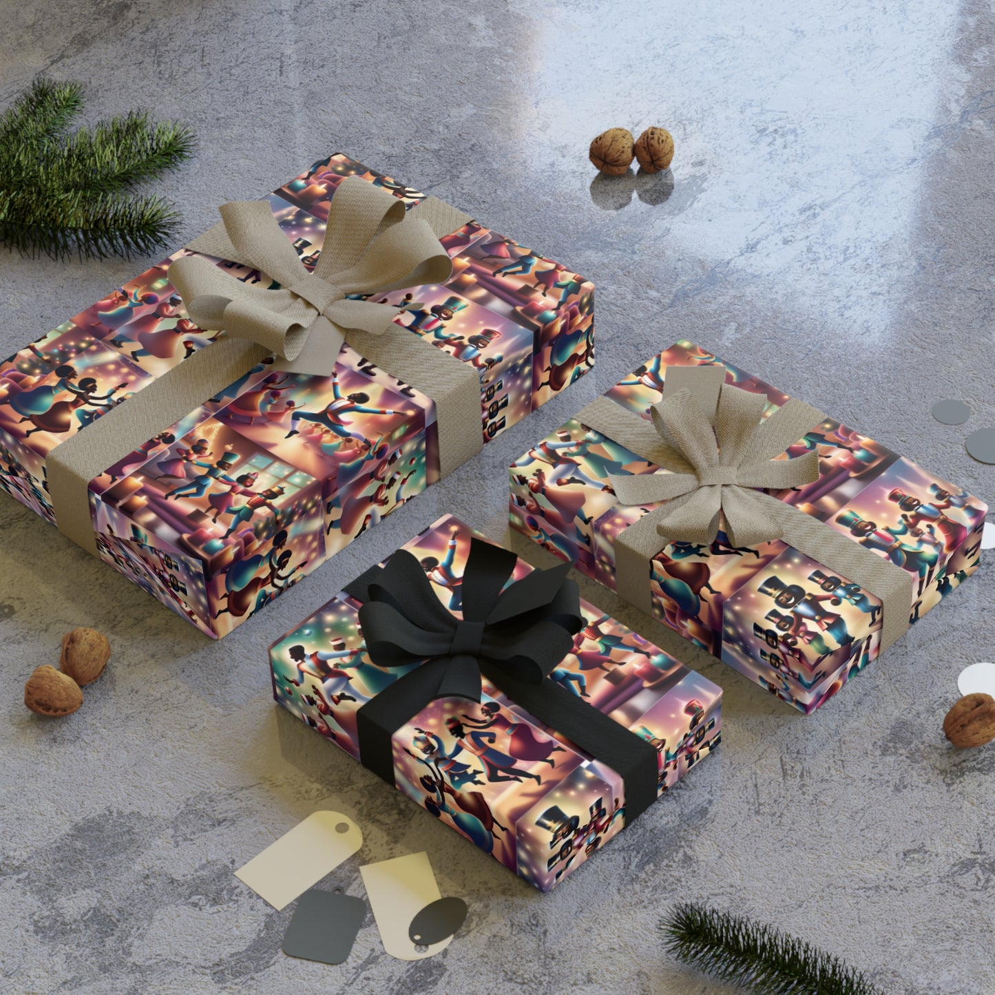 Dancing Nutcracker Wrapping Paper, Nutcracker Dancers Wrap Paper, Dancing Nutcracker Paper, Dancing Nutcracker Gift Paper, Nutcracker Ballet Gift Paper, Black Nutcracker Wrap, Black Nutcracker Wrapping Paper