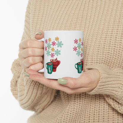 Colorful Snowflake Christmas Mug, Colorful Snowflake Mug, Winter Flake Coffee Mug, Winter Snowflake Coffee Mug, Holiday Snowflake Mug.