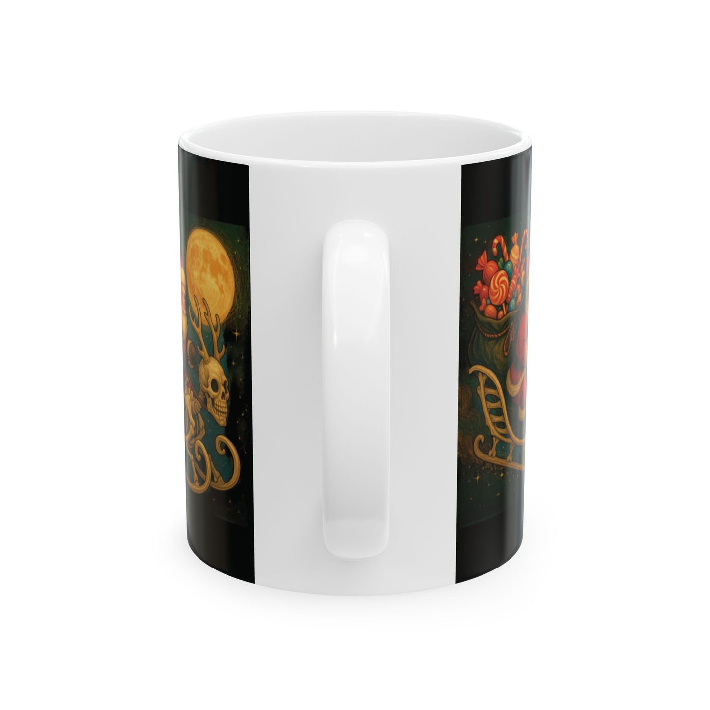 Xmas  Skeleton Reindeer Mug, Skeleton Sleigh Mug, Spooky Santa Mug, Gothic Xmas Mug, Santa Skeleton Mug