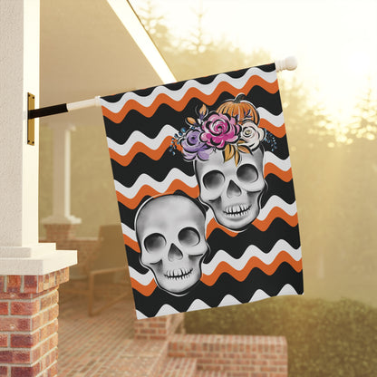 Skull Garden Banner, Spooky Flag Theme, Garden Skull Flag, Skull Lawn Flag, Skull Garden Flag, Day Of The Day Flag, Halloween Garden Flag